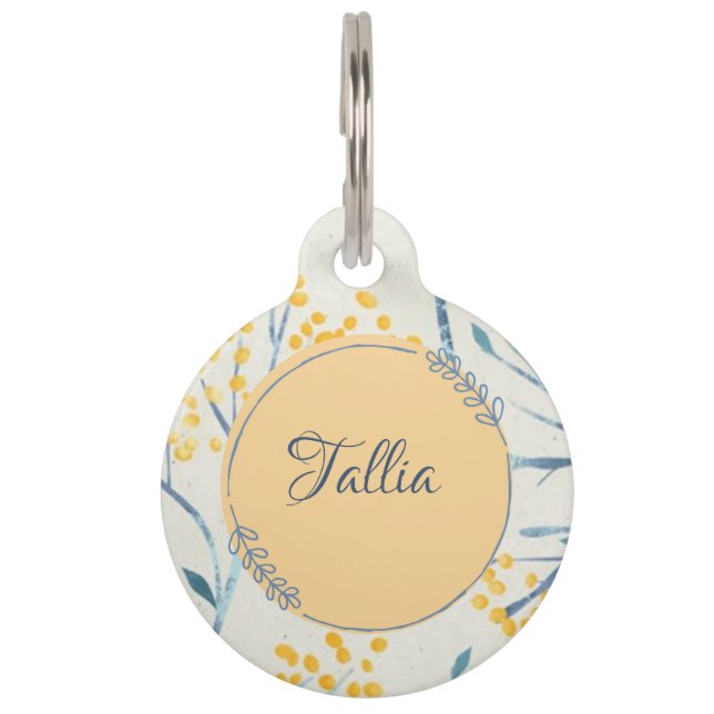 yellow floral pet tag (Front)