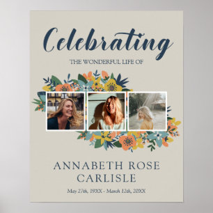 Yellow Floral Photo Collage Funeral Welcome Poster