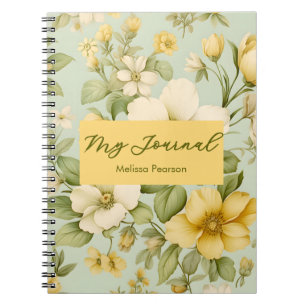 Yellow Floral Pink Blue  Watercolor Wild Flowers Notebook