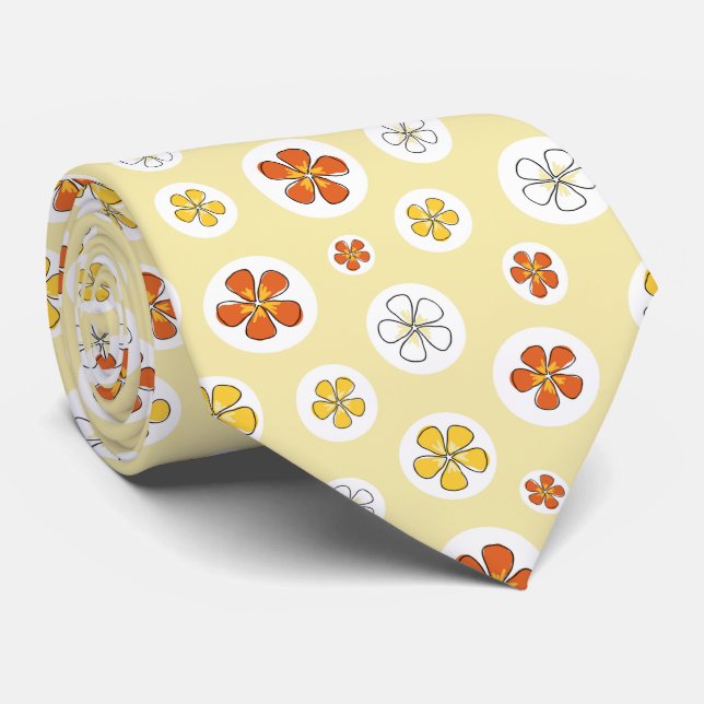 Yellow Floral Polka Dot Necktie (Rolled)