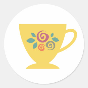Yellow floral porcelain cup of tea or coffee classic round sticker