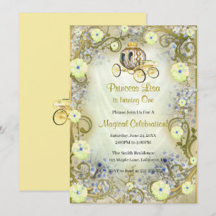 Yellow Floral Princess Enchanted 1st Birthday Invitation