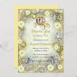 Yellow Floral Princess Enchanted 1st Birthday Invitation