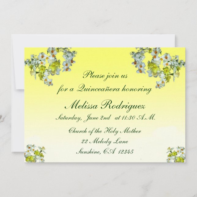 Yellow Floral Quinceañera Invitation (Front)
