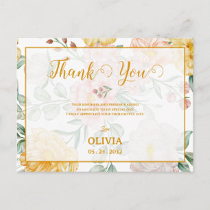 Yellow Floral Romantic Bridal Shower Thank You Postcard