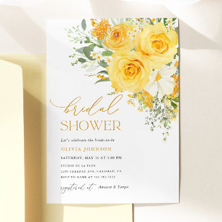 Yellow Floral Rose Bridal Shower Invitation
