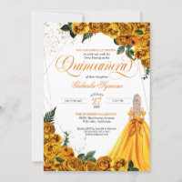 Yellow Floral Rose & Gold Elegant Quinceañera Invi