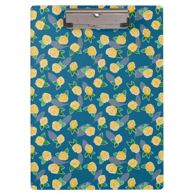 Yellow Floral Rose on blue Clipboard (Front)