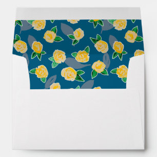 Yellow Floral Rose on blue Envelope