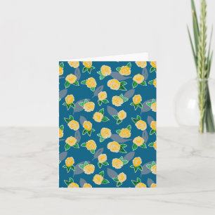 Yellow Floral Rose on blue Note Card