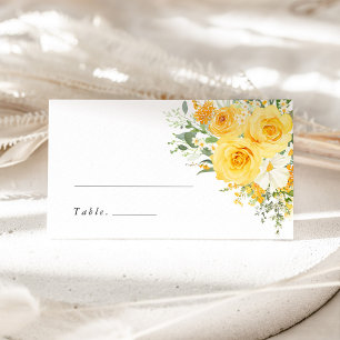 Yellow Floral Rose Wedding Name Place Card
