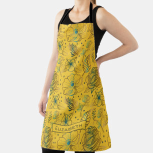 Yellow floral seamless pattern personalised name  apron