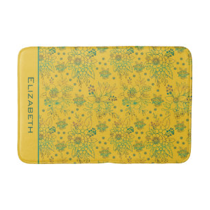Yellow floral seamless pattern personalised name bath mat