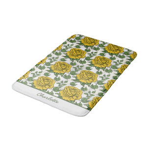 Yellow floral seamless pattern personalised name  bath mat