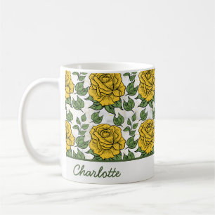 Yellow floral seamless pattern personalised name coffee mug