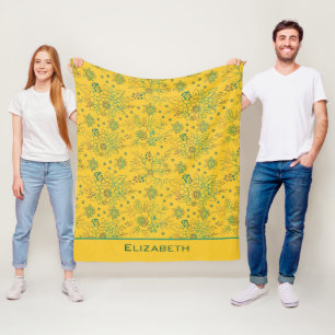Yellow floral seamless pattern personalised name  fleece blanket