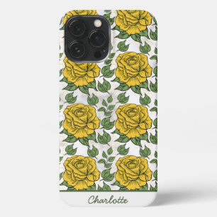 Yellow floral seamless pattern personalised name iPhone 13 pro max case