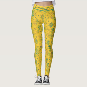 Yellow floral seamless pattern personalised name leggings