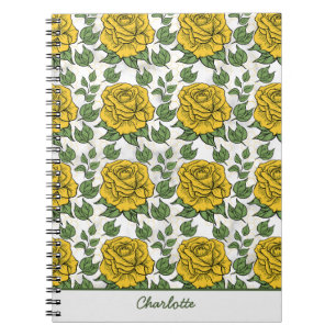 Yellow floral seamless pattern personalized name notebook
