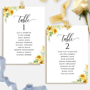 Yellow Floral, Seating Plan Cards with Guest Names