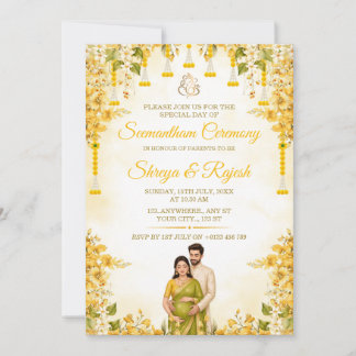 Yellow Floral Seemantham Ceremony Invitation card