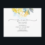 Yellow Floral Soft Blue Save the Date Announcement Postcard<br><div class="desc">Yellow flowers watercolor dusty blue washes save the date postcards</div>
