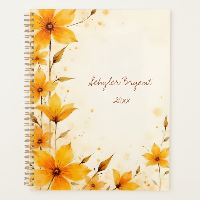 Yellow Floral Spiral-bound Abstract Botanical Planner (Front)