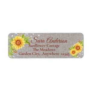 Yellow Floral Sunflower Burlap Address Label