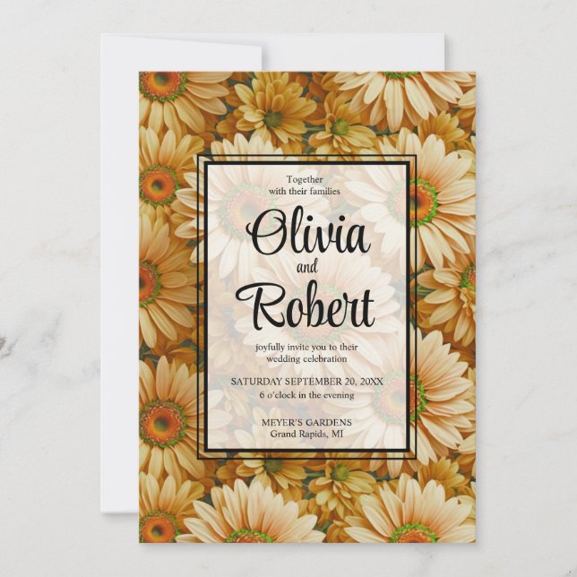 Yellow floral  sunflower yellow daisies Wedding Invitation (Front)