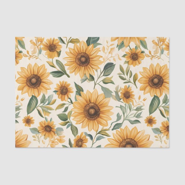 Yellow Floral Sunflowers Tissue Paper (Front)