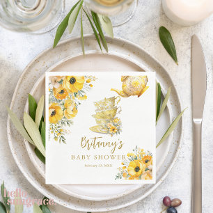 Yellow Floral Tea Party Cups Baby Shower Napkin