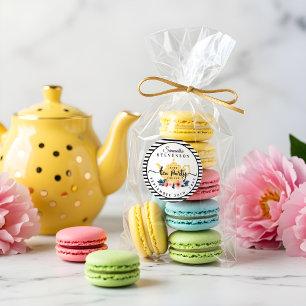 Yellow Floral Tea Party Teapot Stripe Baby Shower Classic Round Sticker
