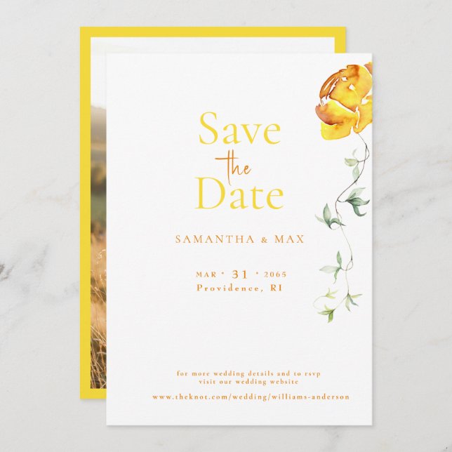 Yellow Floral The Two of Us Photo Save the Date (Front/Back)