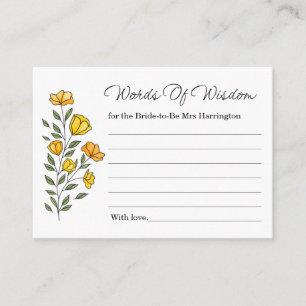 Yellow Floral Vine Bridal Shower Wisdom Cards