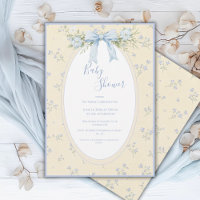 Yellow Floral Vintage RibbonBaby Shower Invitation