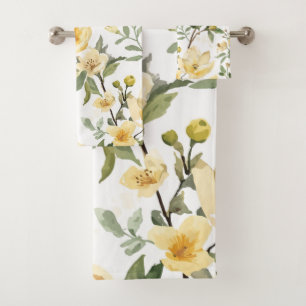 Yellow Floral Watercolor Botanical Garden Bath Towel Set