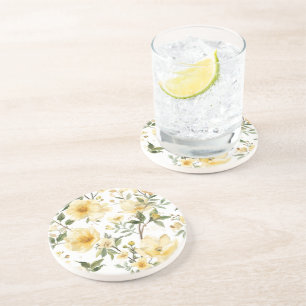 Yellow Floral Watercolor Botanical Garden Coaster