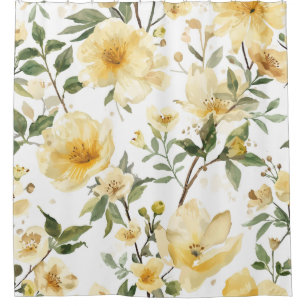 Yellow Floral Watercolor Botanical Garden Shower Curtain