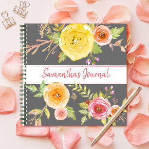 Yellow floral watercolor custom script journal
