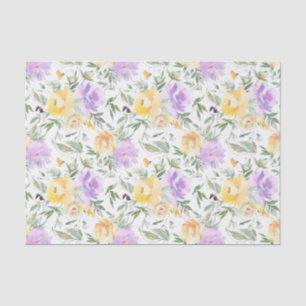Yellow Floral Watercolor Decoupage Purple Tissue Paper