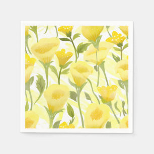 Yellow Floral Watercolor Painting Napkin
