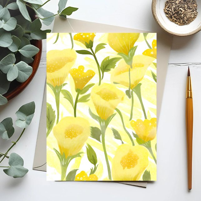 Yellow Floral Watercolor Painting Postcard (Creator Uploaded)