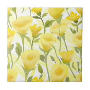 Yellow Floral Watercolor Painting Tile