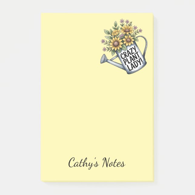 Yellow Floral Watering Can Crazy Plant Lady Post-it Notes (Front)