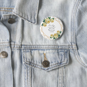 Yellow Floral Wed Elegant Gold Glitter Geometric 6 Cm Round Badge