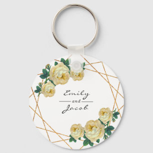 Yellow Floral Wed Elegant Gold Glitter Geometric Key Ring
