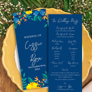 Yellow Floral Wedding Ceremony Details Program Invitation