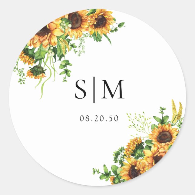 Yellow Floral Wedding Classic Round Sticker (Front)