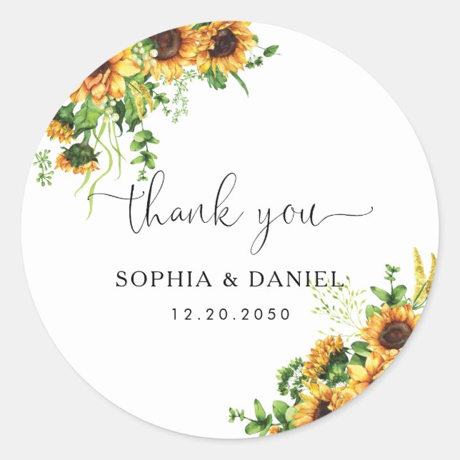 Yellow Floral Wedding Classic Round Sticker (Front)