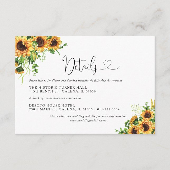 Yellow Floral Wedding Details Enclosure   Card (Front)